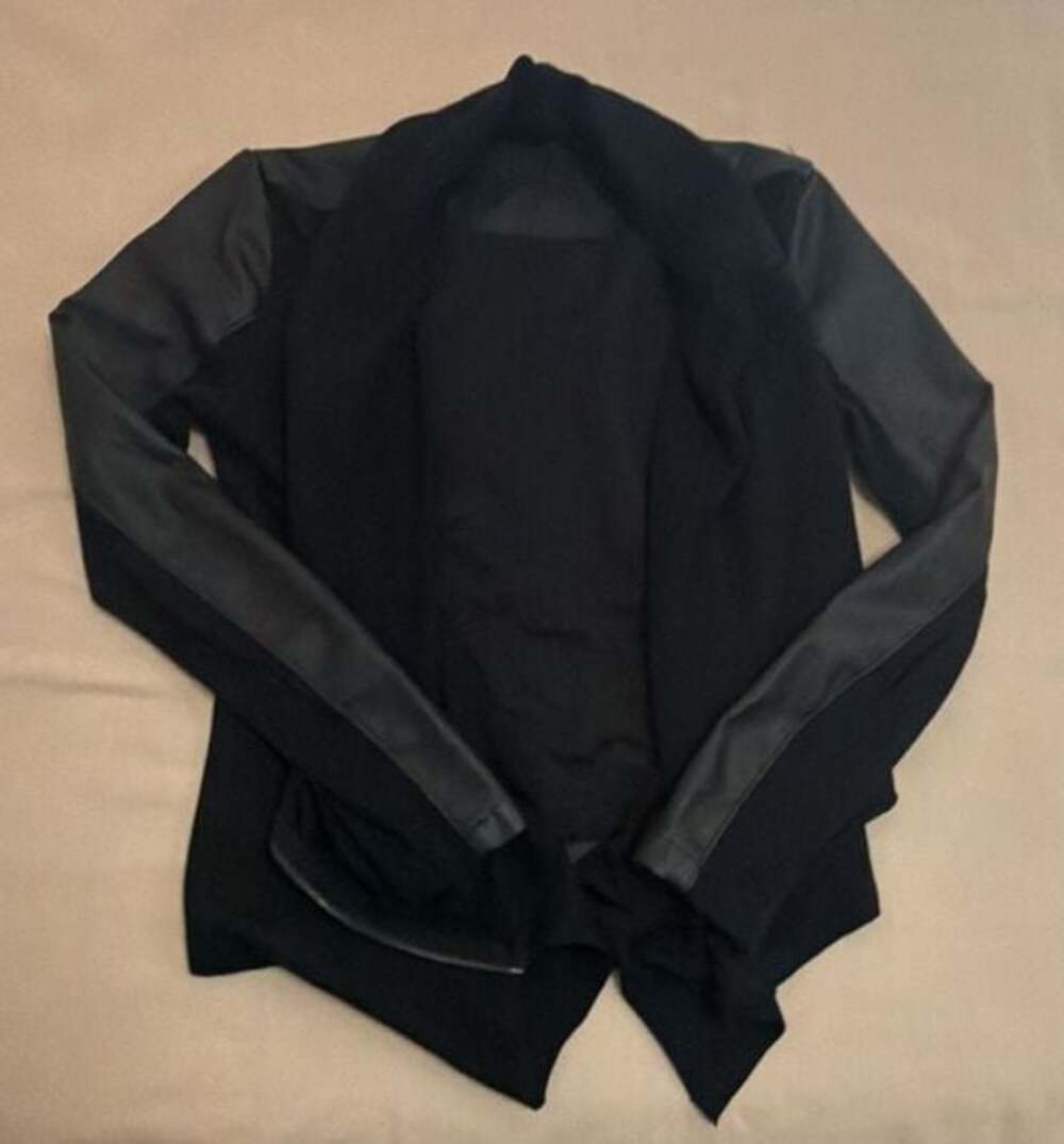 BlankNYC Black Faux Leather & Knit Asymmetric Drape Zip Moto Jacket Size S
